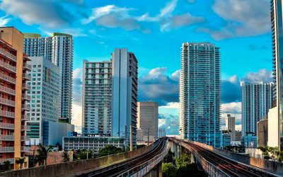Miami, Fl&#243;rida, ver&#227;o, casas, paisagem urbana, ferrovi&#225;ria, EUA