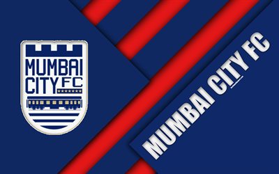 Mumbai City FC, 4k, logo, materiaali suunnittelu, sininen punainen abstraktio, intian football club, tunnus, ISL, Indian Super League, Mumbai, Intia, jalkapallo