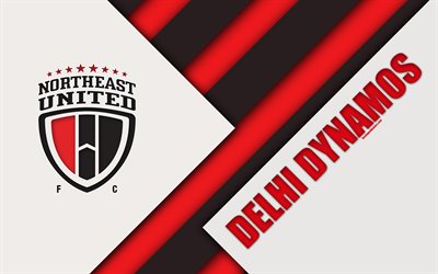 NorthEast United FC, 4k, logo, materiaali suunnittelu, valkoinen punainen abstraktio, intian football club, tunnus, ISL, Indian Super League, Guwahati, Intia, jalkapallo