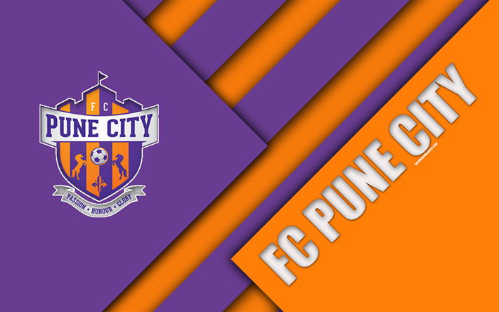 Cidade de Pune FC, 4k, logo, design de material, laranja violeta abstra&#231;&#227;o, indiana futebol clube, emblema, ISL, &#205;ndio Da Super Liga, Pune, &#205;ndia, futebol