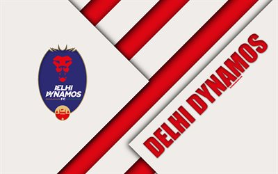 Delhi Dynamos FC, 4k, logo, material design, white red abstraction, indian football club, emblem, ISL, Indian Super League, Delhi, India, football