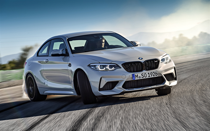 BMW M2 Concorrenza, 2019, coup&#233; sportiva, pista da corsa, la deriva, il nuovo colore bianco, M2, auto tedesche, BMW