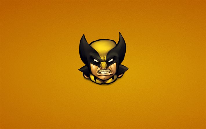 Wolverine, minimaalinen, supersankareita, Logan, keltainen taustat, Marvel Comics, James Howlett, Wolverine minimalismia, Vihainen Wolverine