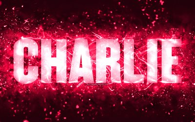 Download wallpapers Happy Birthday Charlie, 4k, pink neon lights