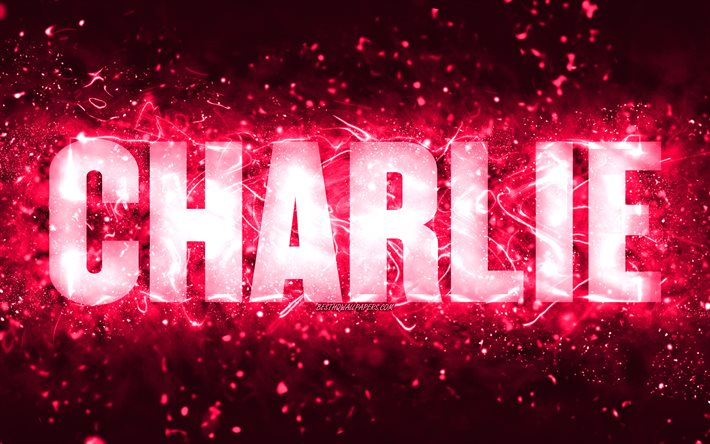 Happy Birthday Charlie, 4k, pink neon lights, Charlie name, creative, Charlie Happy Birthday, Charlie Birthday, popular american female names, picture with Charlie name, Charlie