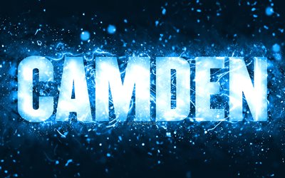Happy Birthday Camden, 4k, blue neon lights, Camden name, creative, Camden Happy Birthday, Camden Birthday, popular american male names, picture with Camden name, Camden