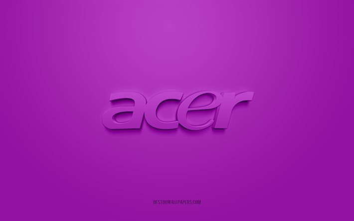 Logo Acer, arte creativa, logo Acer 3d, arte 3d, Acer, sfondo viola, logo marchi, logo Acer 3d viola