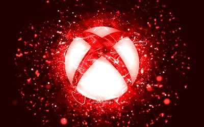 شعار Xbox الأحمر, 4 ك, أضواء النيون الحمراء, إبْداعِيّ ; مُبْتَدِع ; مُبْتَكِر ; مُبْدِع, الأحمر، جرد، الخلفية, شعار Xbox, سیستم عامل, اكس بوكس