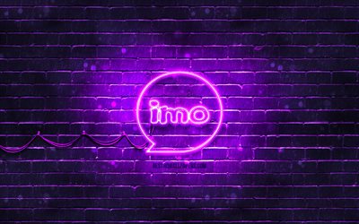 IMOバイオレットロゴ, 4k, 紫のレンガの壁, IMOロゴ, メッセンジャー, IMOネオンロゴ, IMO