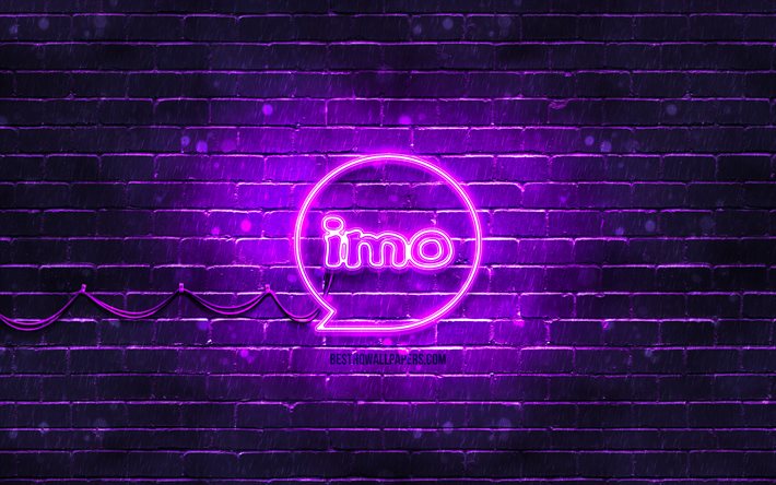 Logotipo IMO violeta, 4k, parede de tijolos violeta, logotipo IMO, mensageiros, logotipo IMO neon, IMO