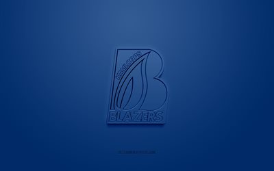 Blazers de Kamloops, logo 3D cr&#233;atif, fond bleu, embl&#232;me 3d, club de l&#39;&#233;quipe canadienne de hockey, WHL, Kamloops, Canada, art 3d, hockey, logo 3d de Kamloops Blazers