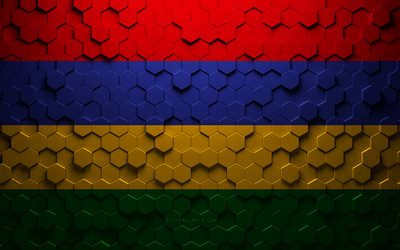 Flag of Mauritius, honeycomb art, Mauritius hexagons flag, Mauritius, 3d hexagons art, Mauritius flag