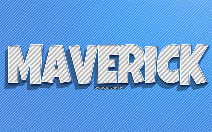 Maverick, fondo de l&#237;neas azules, fondos de pantalla con nombres, nombre Maverick, nombres masculinos, tarjeta de felicitaci&#243;n Maverick, arte lineal, imagen con nombre Maverick