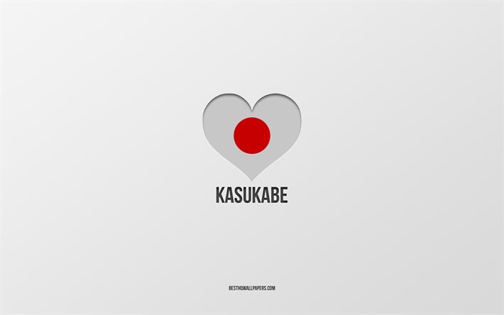 Eu amo Kasukabe, cidades japonesas, fundo cinza, Kasukabe, Jap&#227;o, cora&#231;&#227;o da bandeira japonesa, cidades favoritas, amo Kasukabe