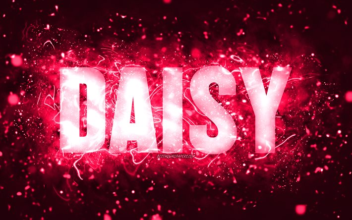 Grattis Daisy, 4k, rosa neon lights, Daisy namn, kreativa, Daisy Grattis P&#229; F&#246;delsedagen, Daisy F&#246;delsedag, popul&#228;ra amerikanska kvinnliga namn, bild med Daisy namn, Daisy