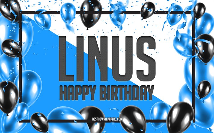 Feliz anivers&#225;rio Linus, fundo de bal&#245;es de anivers&#225;rio, Linus, pap&#233;is de parede com nomes, Feliz anivers&#225;rio de Linus, fundo de bal&#245;es azuis, Linus anivers&#225;rio