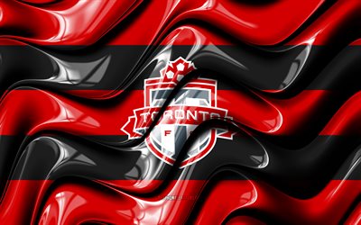 Toronto FC-flagga, 4k, r&#246;da och svarta 3D-v&#229;gor, MLS, kanadensiskt fotbollslag, fotboll, Toronto FC-logotyp, Toronto FC