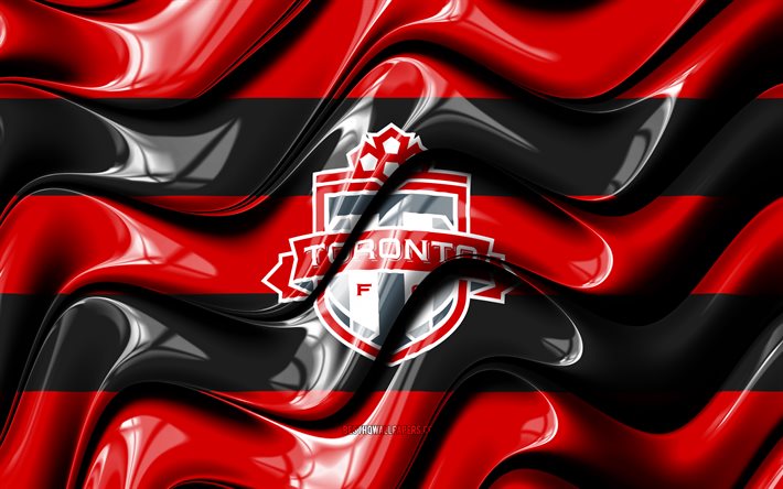 Toronto FC bayrağı, 4k, kırmızı ve siyah 3D dalgalar, MLS, kanada futbol takımı, futbol, Toronto FC logosu, Toronto FC