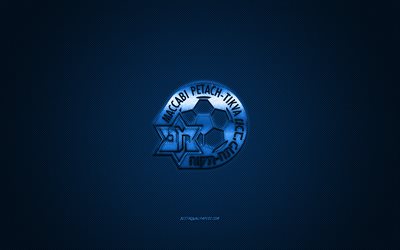 Maccabi Petah Tikva FC, club de football isra&#233;lien, logo bleu, fond bleu en fibre de carbone, Premier League isra&#233;lienne, football, Petah Tikva, Isra&#235;l, logo Maccabi Petah Tikva FC