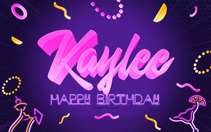 Happy Birthday Kaylee, 4k, Purple Party Background, Kaylee, creative art, Happy Kaylee birthday, Kaylee name, Kaylee Birthday, Birthday Party Background