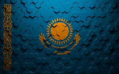 Drapeau du Kazakhstan, art en nid d&#39;abeille, drapeau des hexagones du Kazakhstan, Kazakhstan, art des hexagones 3d, drapeau du Kazakhstan