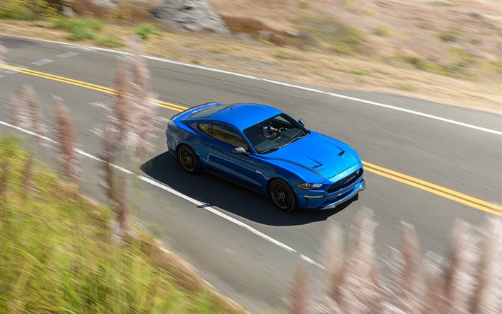 4k, Ford Mustang EcoBoost, motion blur, 2021 cars, highway, 2021 Ford Mustang, american cars, Ford