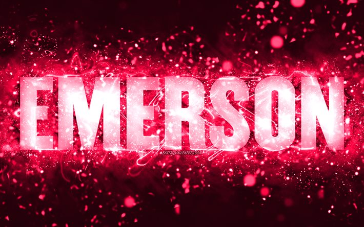お誕生日おめアイチーエマソン, 4k, ピンクのネオン, アイチーエマソンの名前, 創造, アイチーエマソンに嬉しいお誕生日, アイチーエマソンの誕生日, 人気のアメリカ女性の名前, 写真アイチーエマソンの名前, アイチーエマソン