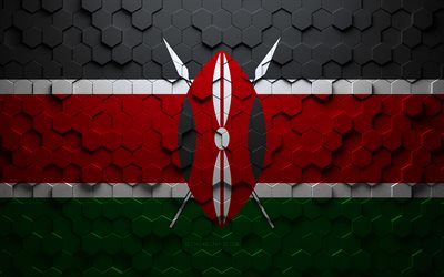 Drapeau du Kenya, art en nid d&#39;abeille, drapeau des hexagones du Kenya, Kenya, art des hexagones 3d, drapeau du Kenya