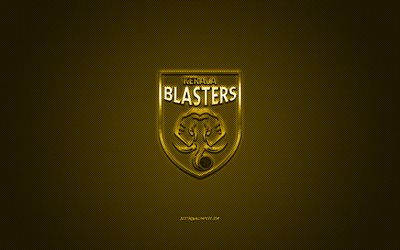 kerala blasters fc, indischer fu&#223;ballverein, gelbes logo, gelber kohlefaserhintergrund, indische super league, fu&#223;ball, kerala, indien, kerala blasters fc-logo