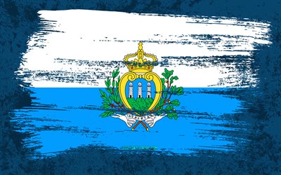 4k, Flag of San Marino, grunge flags, European countries, national symbols, brush stroke, San Marino flag, grunge art, Europe, San Marino