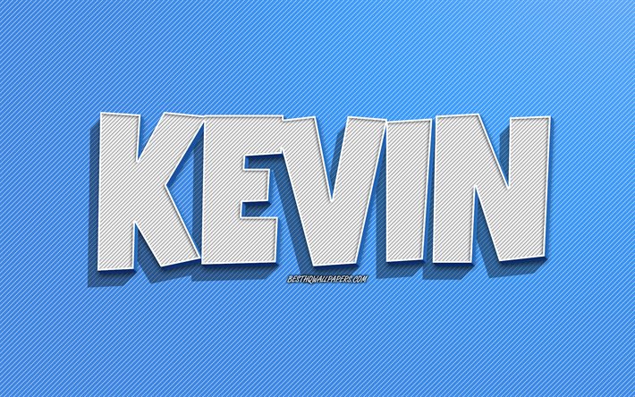 Kevin, blue lines background, wallpapers with names, Kevin name, male names, Kevin greeting card, line art, picture with Kevin name