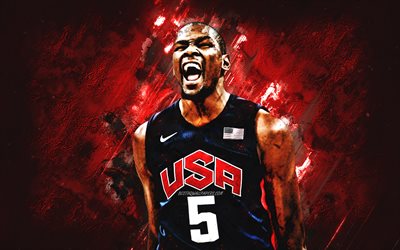 Kevin Durant, equipe nacional de basquete dos EUA, EUA, jogador de basquete americano, retrato, equipe de basquete dos Estados Unidos, fundo de pedra vermelha