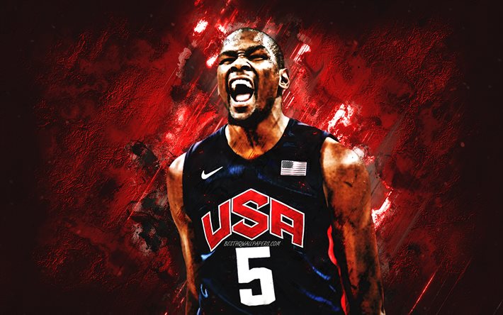 ケビン・デュラント, アメリカ代表バスケットボールチーム, 米国, アメリカのバスケットボール選手, 縦向き, アメリカ合衆国バスケットボールチーム, 赤い石の背景