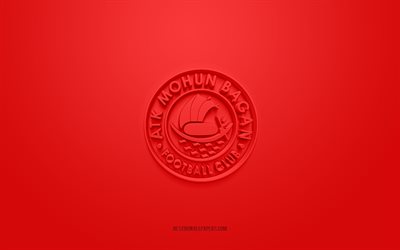 ATK Mohun Bagan FC, logo 3D creativo, sfondo rosso, emblema 3d, squadra di calcio indiana, Super League indiana, Calcutta, India, arte 3d, calcio, logo 3D ATK Mohun Bagan FC