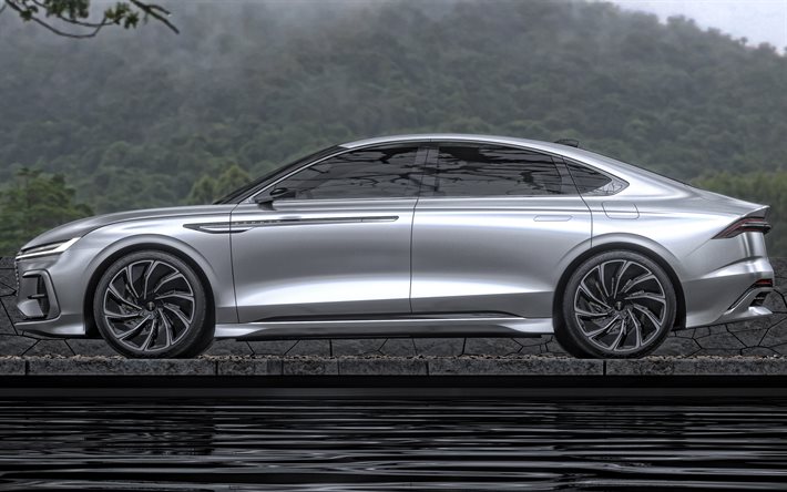 Lincoln Zephyr Reflection Concept, 2021, 4K, vista laterale, esterno, berlina di lusso, nuovo Lincoln Zephyr bianco, auto americane, Lincoln