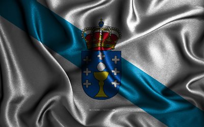 Galician lippu, 4k, silkkiset aaltoilevat liput, Espanjan yhteis&#246;t, kangasliput, 3D-taide, espanjalaiset yhteis&#246;t, Galicia, Espanja, Galicia 3D-lippu