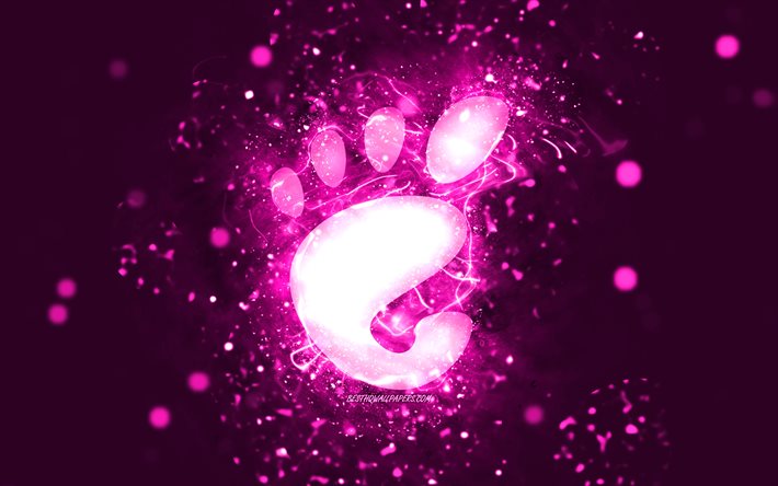 Gnome-violetti logo, 4k, violetit neonvalot, Linux, luova, violetti abstrakti tausta, Gnome-logo, k&#228;ytt&#246;j&#228;rjestelm&#228;, Gnome