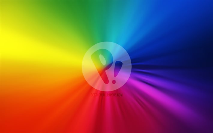 Pop OS logo, 4k, vortex, Linux, rainbow backgrounds, creative, operating systems, artwork, Pop OS
