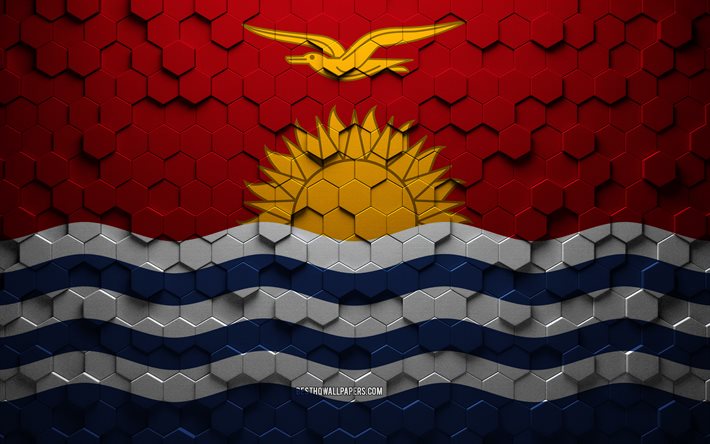 Drapeau de Kiribati, art en nid d&#39;abeille, drapeau d&#39;hexagones de Kiribati, Kiribati, art d&#39;hexagones 3d, drapeau de Kiribati