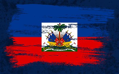 4k, Bandeira do Haiti, bandeiras do grunge, pa&#237;ses da Am&#233;rica do Norte, s&#237;mbolos nacionais, pincelada, bandeira do Haiti, arte do grunge, Am&#233;rica do Norte, Haiti