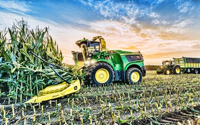 John Deere 9900i, 4k, combine harvester, 2021 combines, corn harvest, harvesting concepts, agriculture concepts, John Deere, HDR