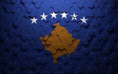 flagge des kosovo, wabenkunst, kosovo-sechseck-flagge, kosovo, 3d-sechseck-kunst, kosovo-flagge