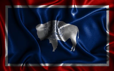 Wyomingin lippu, 4k, silkkiset aaltoilevat liput, Yhdysvaltojen osavaltiot, Yhdysvallat, kangasliput, 3D-taide, Wyoming, Wyomingin 3D-lippu, USA, Yhdysvaltain osavaltiot