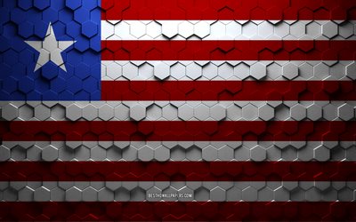 Flag of Liberia, honeycomb art, Liberia hexagons flag, Liberia, 3d hexagons art, Liberia flag