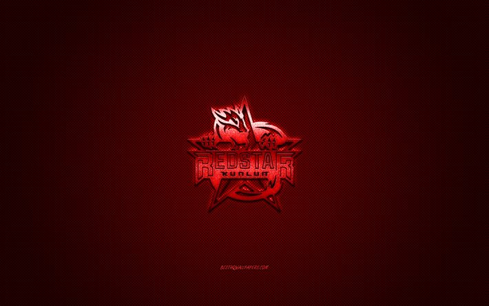 Kunlun Red Star, club de hockey chinois, Kontinental Hockey League, logo rouge, fond en fibre de carbone rouge, hockey sur glace, KHL, Beijing, Chine, Logo Kunlun Red Star
