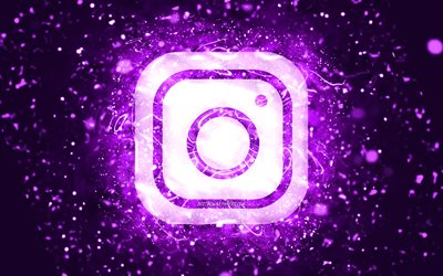 Instagram violett logotyp, 4k, violetta neonljus, kreativ, violett abstrakt bakgrund, Instagram-logotyp, socialt n&#228;tverk, Instagram