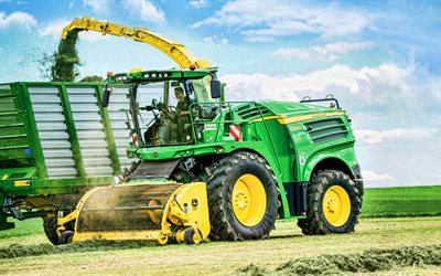 John Deere 8300i, raccolta erba, trattori 2021, HDR, macchine agricole, raccolto, trattore verde, agricoltura, John Deere