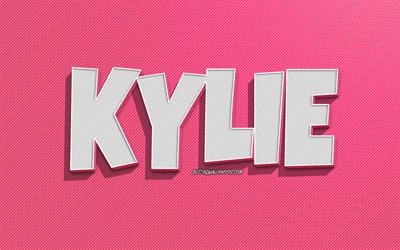 Kylie, pink lines background, wallpapers with names, Kylie name, female names, Kylie greeting card, line art, picture with Kylie name