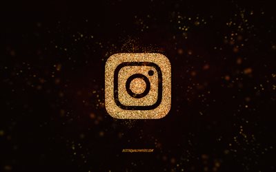 Logo paillettes Instagram, fond noir, logo Instagram, art paillet&#233; dor&#233;, Instagram, art cr&#233;atif, logo Instagram golden glitter