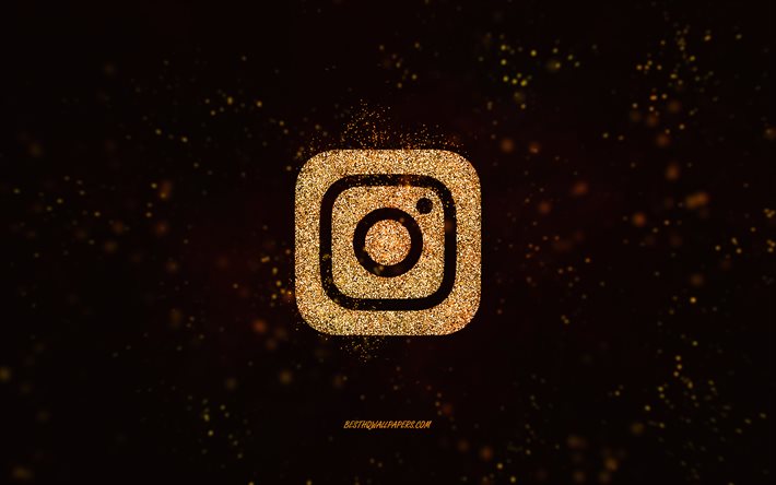 Instagram parıltı logosu, siyah arka plan, Instagram logosu, altın parıltı sanatı, Instagram, yaratıcı sanat, Instagram altın parıltı logosu